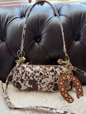 Betsey Johnson NWT Cowboy Brown Speckled Mini Shoulder Bag with Studded Charm